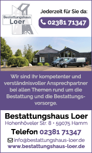 Banner Bestattungshaus Loer Hamm mit Leistungen, einfühlsamer Service und Unterstützung bei Bestattungsvorsorge und Trauerbegleitung.