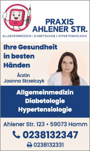 Banner der diabetologischen Praxis Joanna Strzelczyk in Hamm mit Kontaktdaten, Leistungen und Diabetesberatung.
